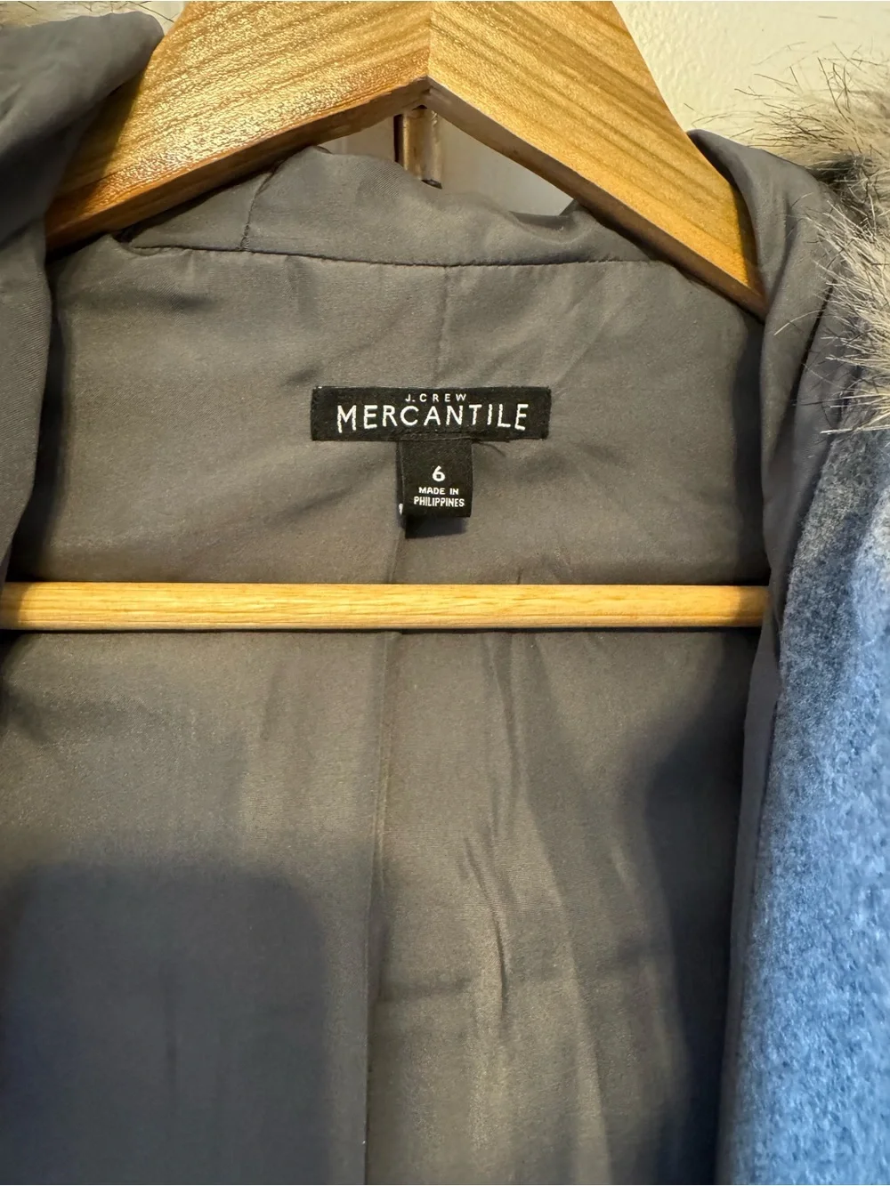J. CREW MERCANTILE VAIL PARKA COAT HEATHER GREY FAUX FUR HOOD WOOL BLEND